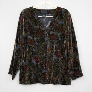 Robert Louis Silk Velvet Burnout Sheer Jacket Floral Black Burgundy Gold L